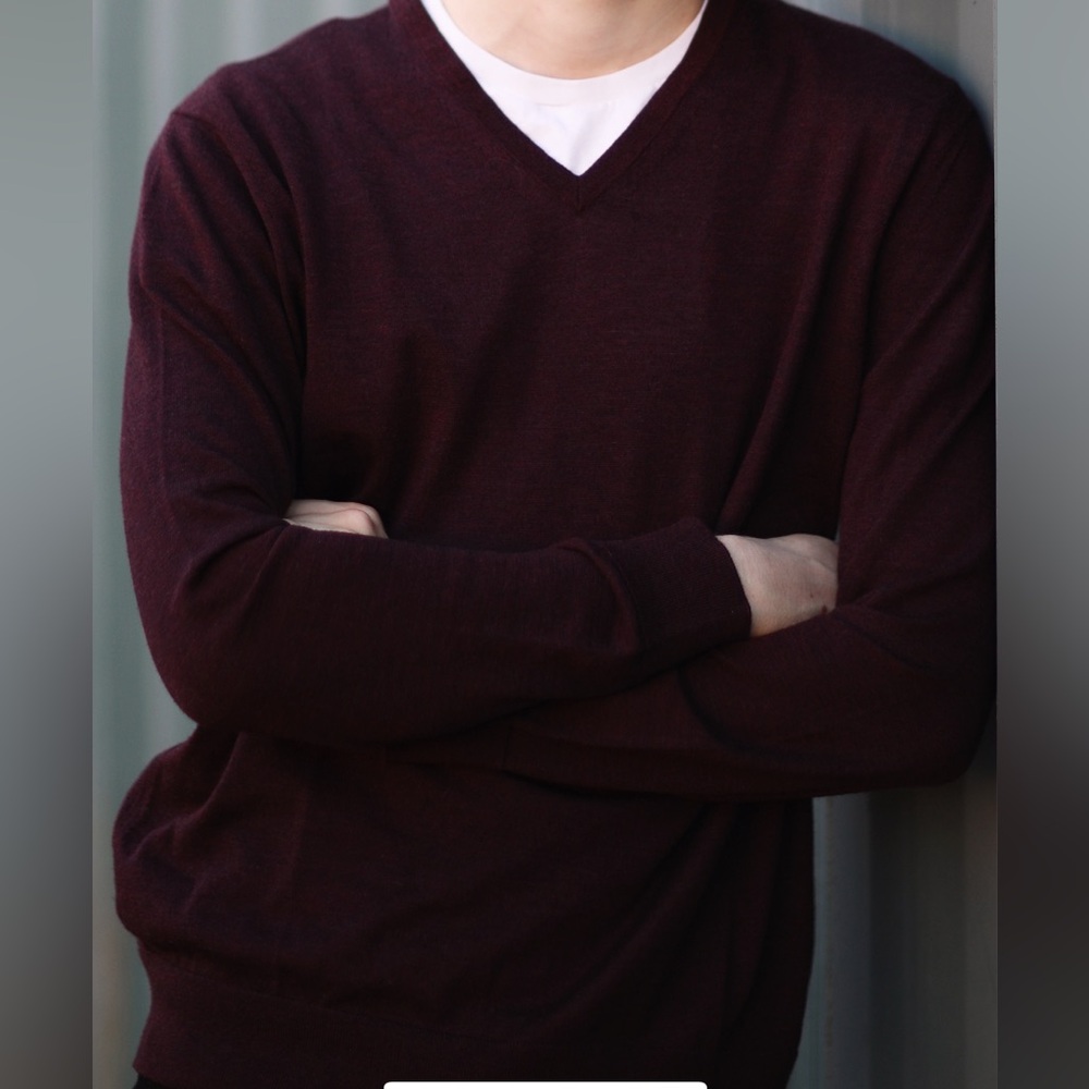 Banana Republic 100% Merino v neck wool sweater size Large Men's in burgundy.